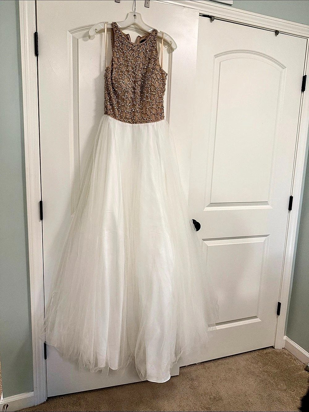 Glamour by Terani Couture Beaded Tulle Gown in White